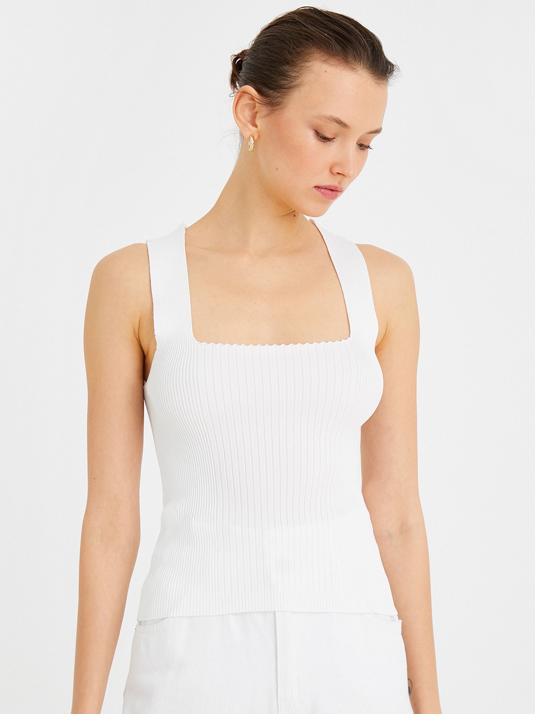 Koton White Ribbed Tank Top