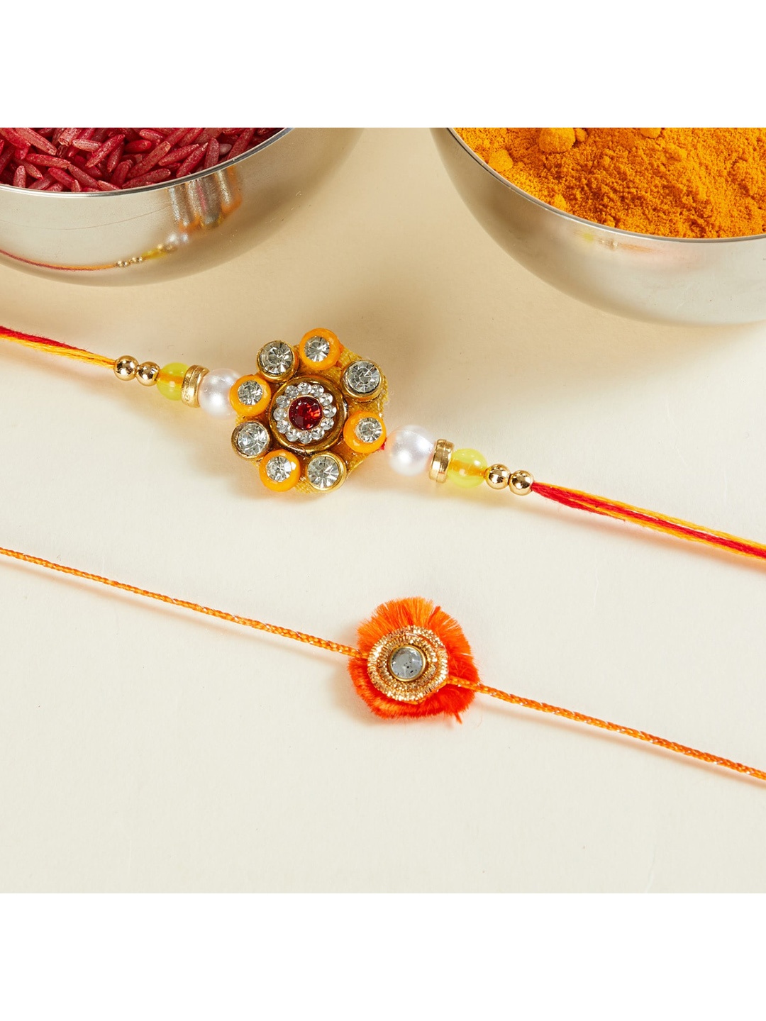 Home Centre Unisex Orange Embellished Stone Studded Set of 2 Rakhi