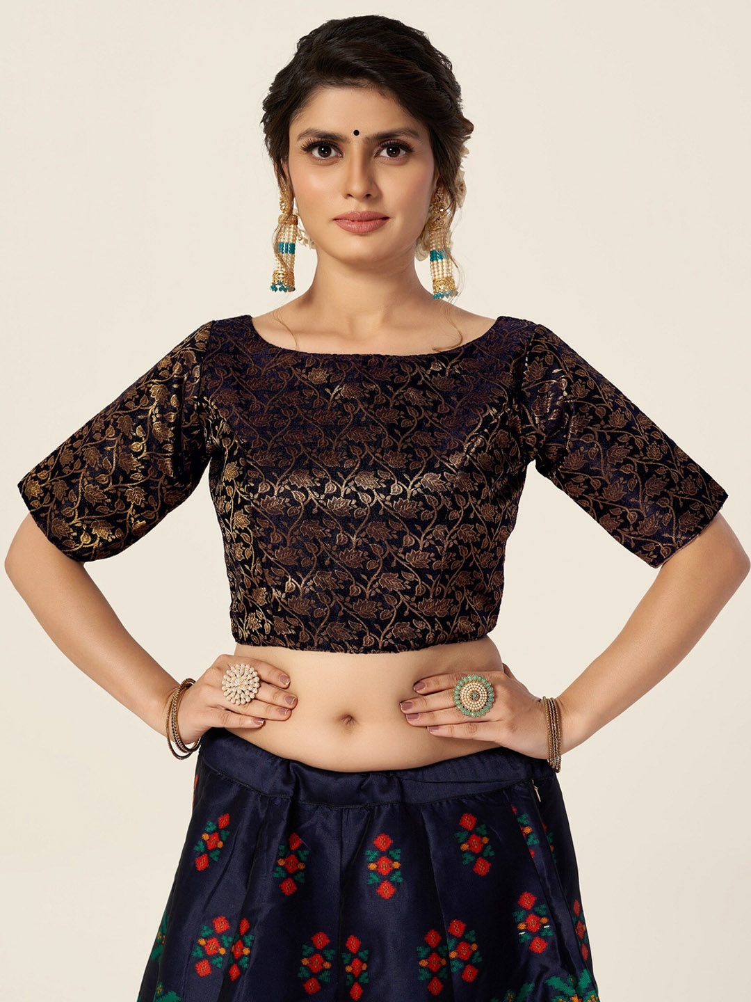 HIMRISE Black Woven Design Saree Blouse