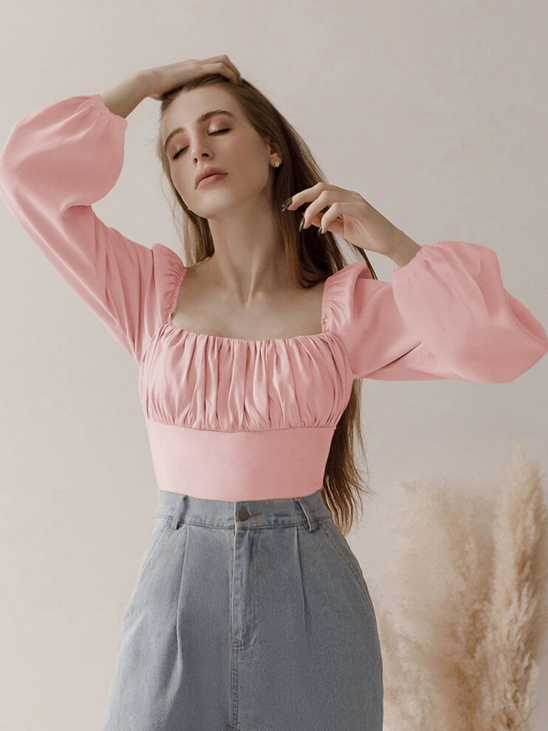 StyleCast Women Pink Solid Bardot Crop Top