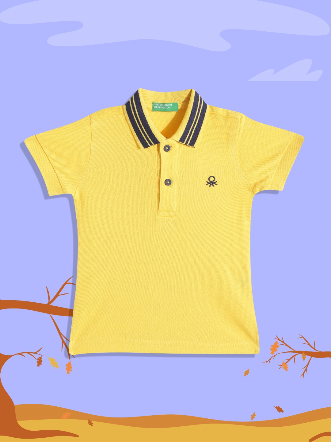 United Colors of Benetton Boys Yellow Solid Cotton Polo Collar T-shirt