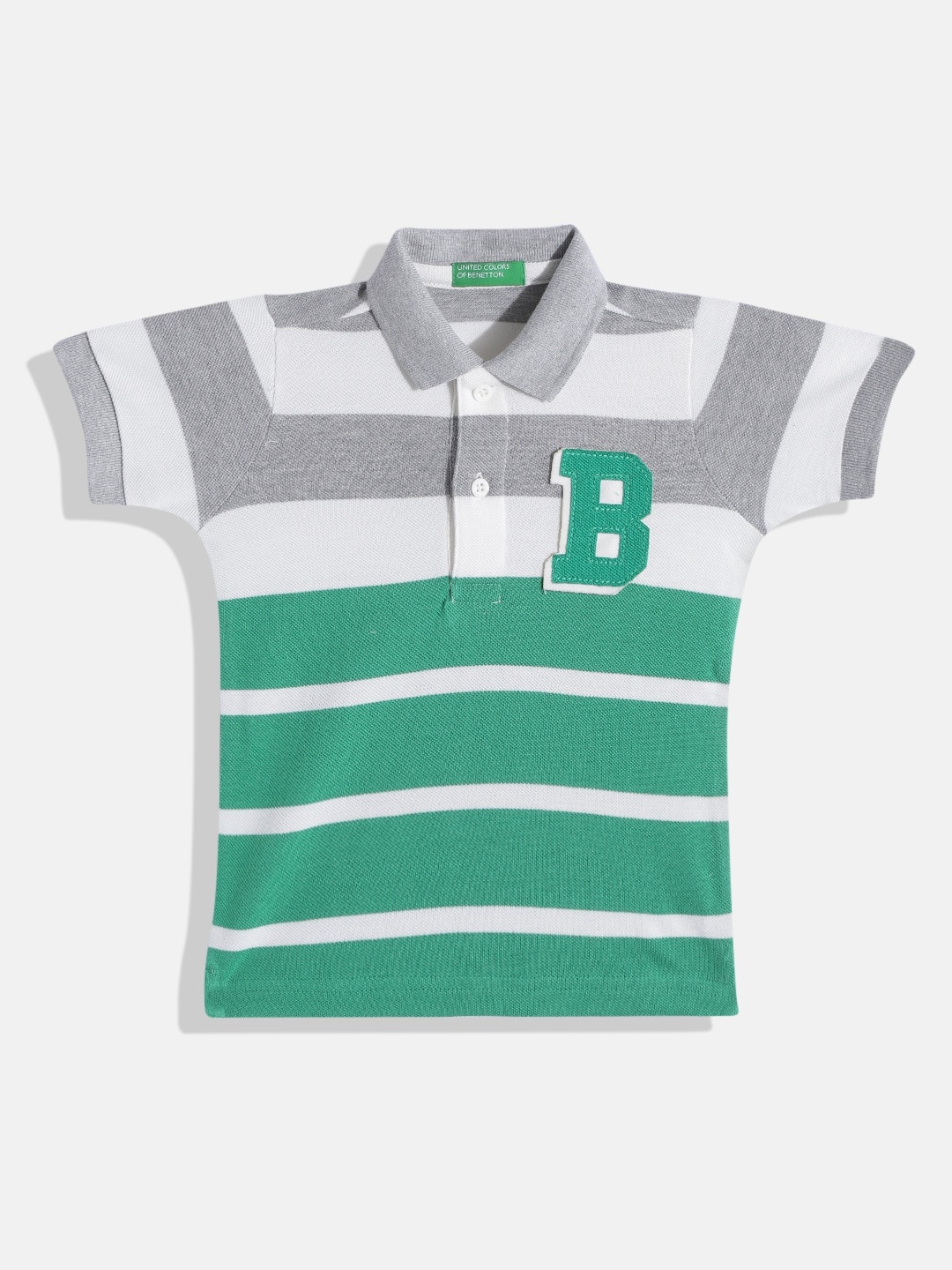 United Colors of Benetton Boys Green & White Striped Polo Collar Pure Cotton Applique T-shirt
United Colors of Benetton Boys Green & White Striped Polo Collar Pure Cotton Applique T-shirt