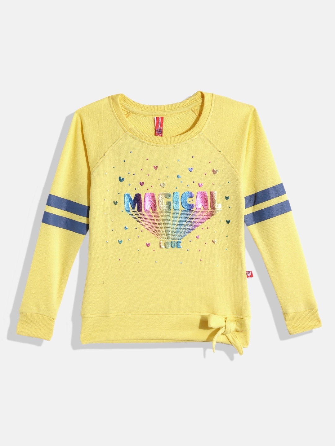GAME BEGINS Girls Yellow & Blue Typography Printed T-Shirt