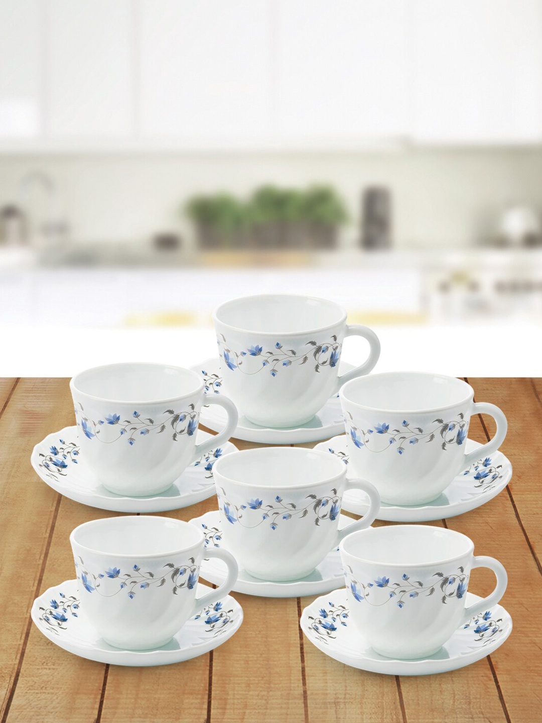Larah by BOROSIL Helena White & Blue Set of 6 Printed Opalware Cups and Saucers 220 ML
Larah by BOROSIL Helena White & Blue Set of 6 Printed Opalware Cups and Saucers 220 ML