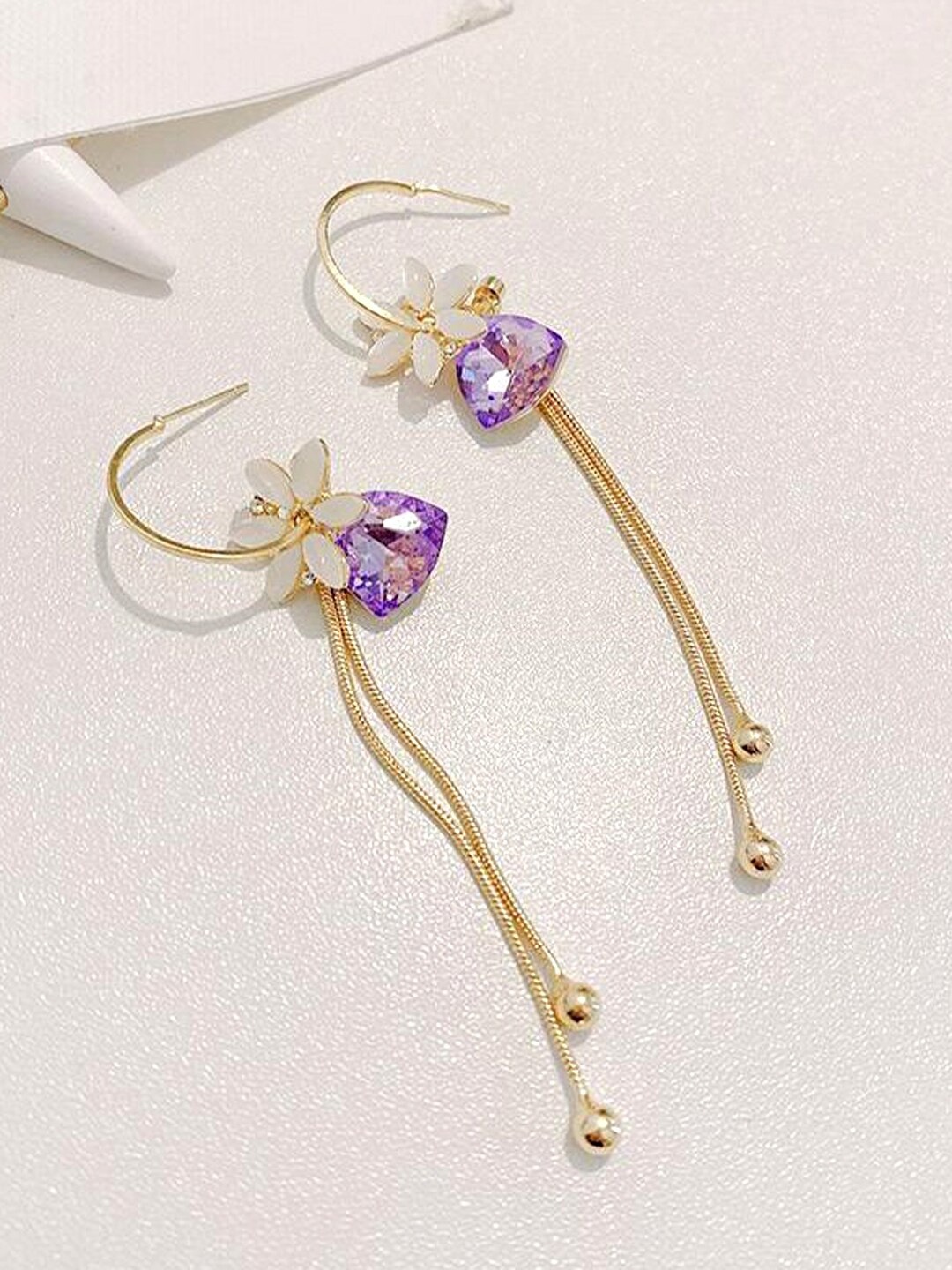 Yellow Chimes Women Gold Tone Flower Designed Crystal Long Chain Drop Dangle Earrings, Purple
Yellow Chimes Women Gold Tone Flower Designed Crystal Long Chain Drop Dangle Earrings, Purple