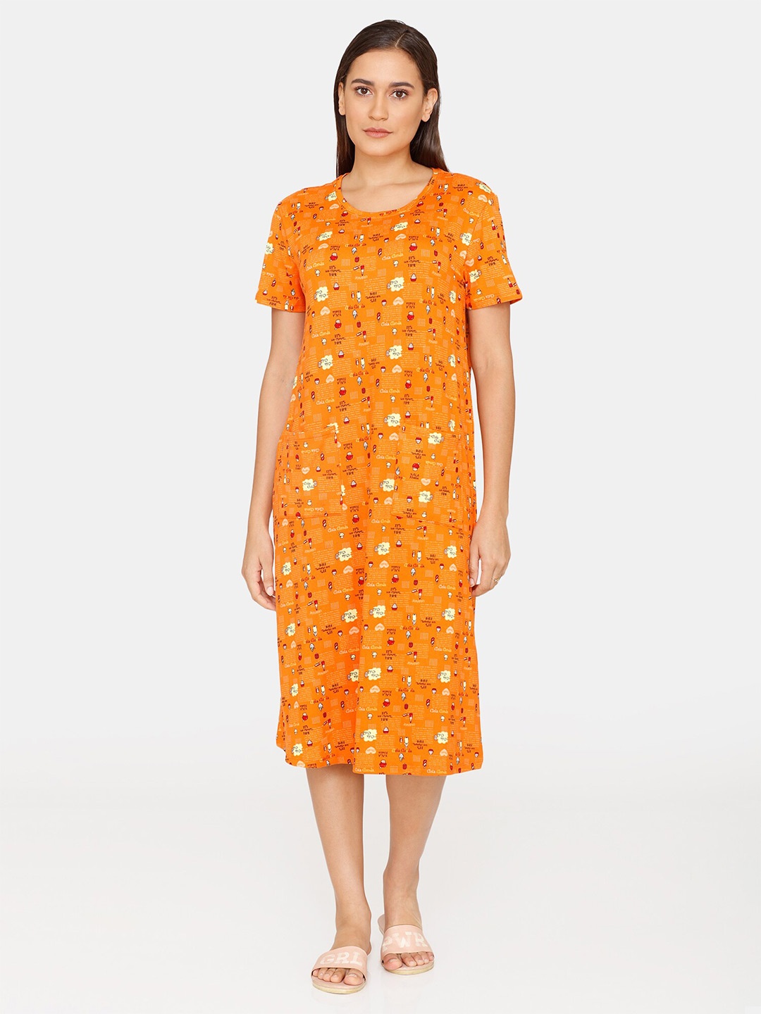 Zivame Orange Printed Nightdress