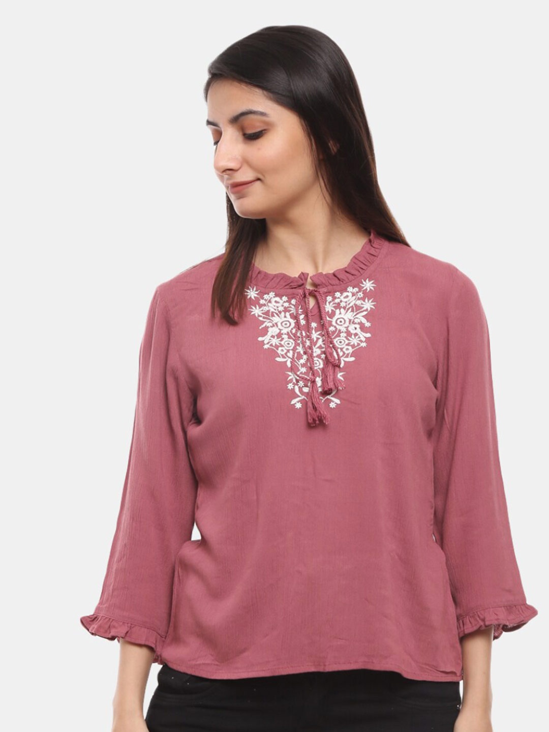 V-Mart Pink Tie-Up Neck Chiffon Top