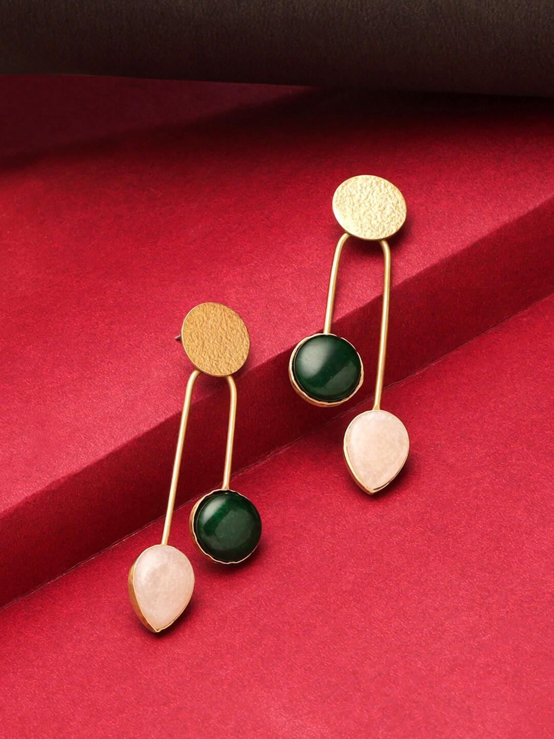 Yellow Chimes Gold-Plated Dual Linear Long Green and White Stone Studded Dangler Earrings
Yellow Chimes Gold-Plated Dual Linear Long Green and White Stone Studded Dangler Earrings