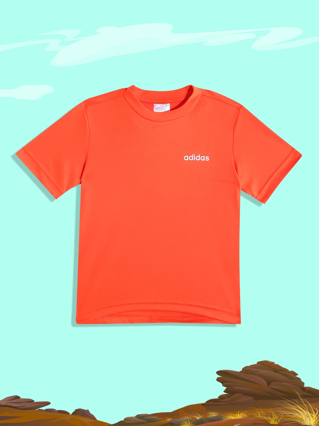 ADIDAS Boys Orange Solid Round Neck B Logo T-shirt