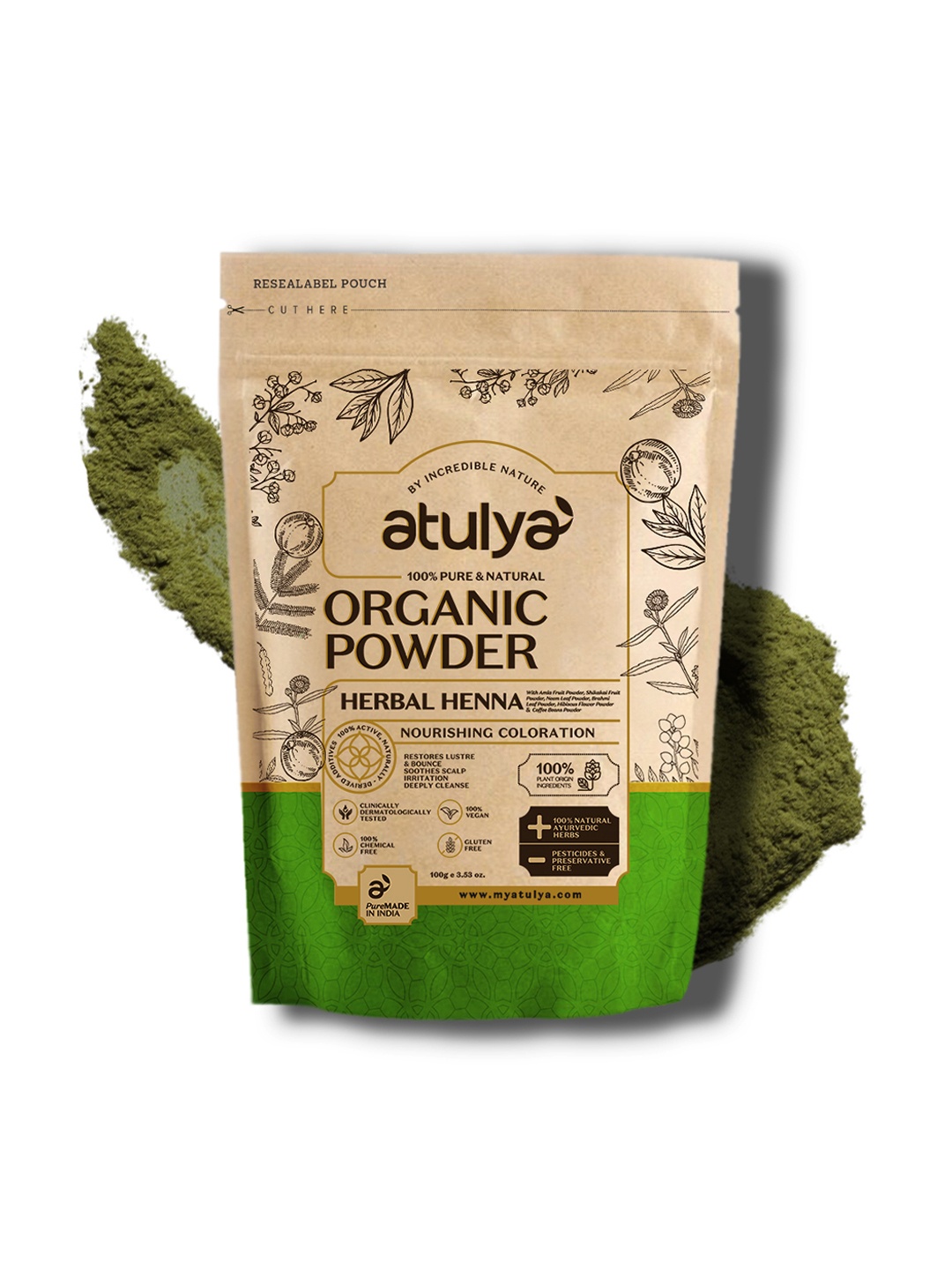 Atulya 100% Pure & Natural Herbal Henna Powder for Nourishing Coloration - 100 g, Brown
Atulya 100% Pure & Natural Herbal Henna Powder for Nourishing Coloration - 100 g, Brown