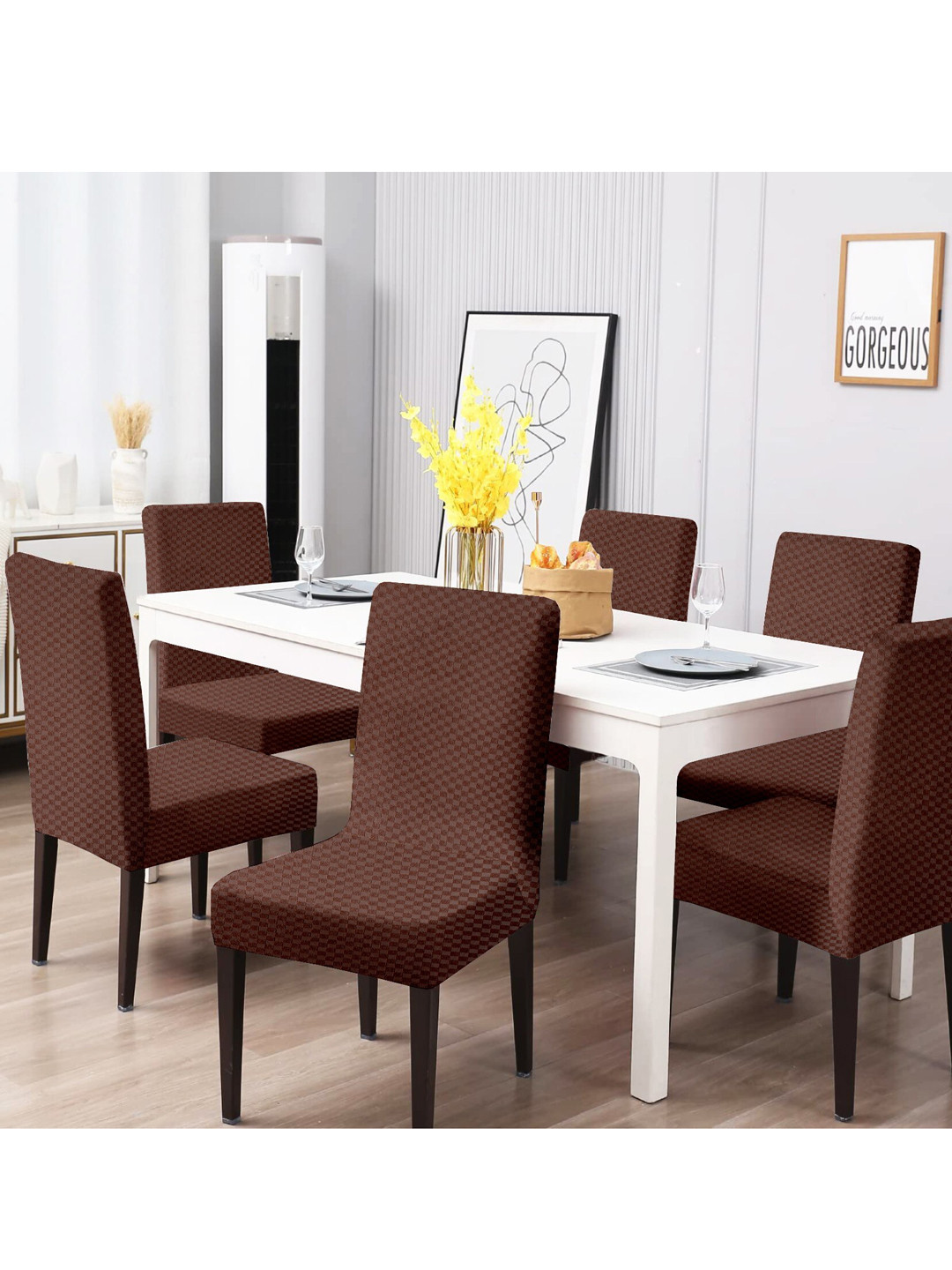 Cortina Brown Pack of 6 Jacquard Stretchable Chair Slipcovers
Cortina Brown Pack of 6 Jacquard Stretchable Chair Slipcovers