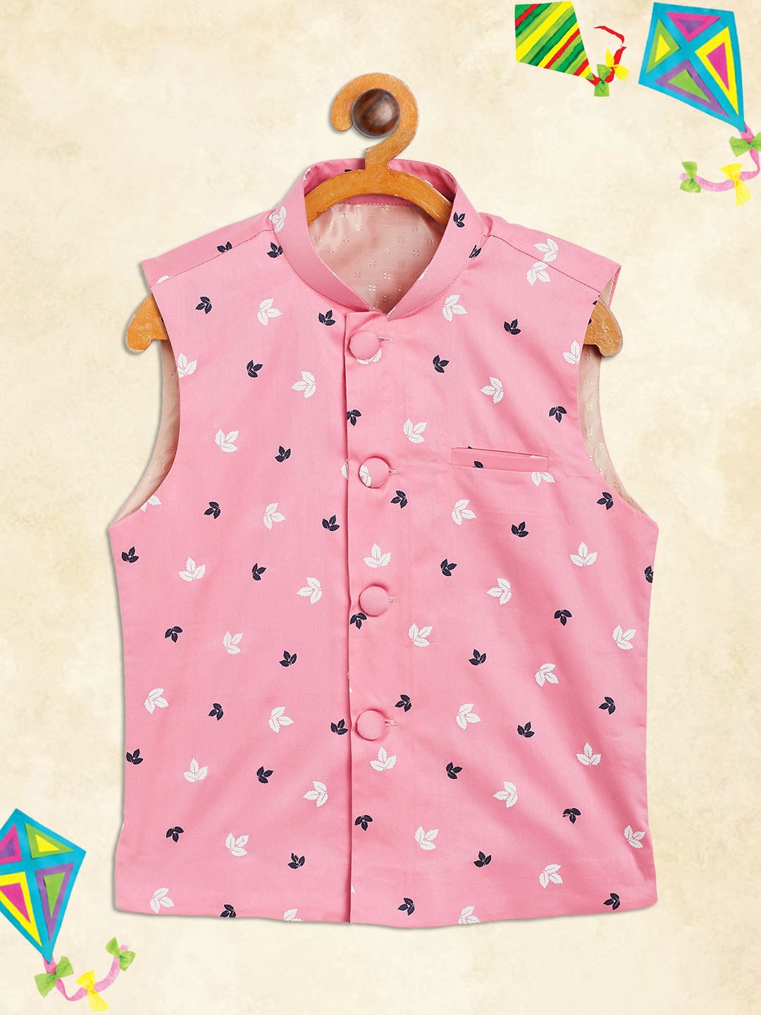 YK Boys Pink Printed Nehru Jackets