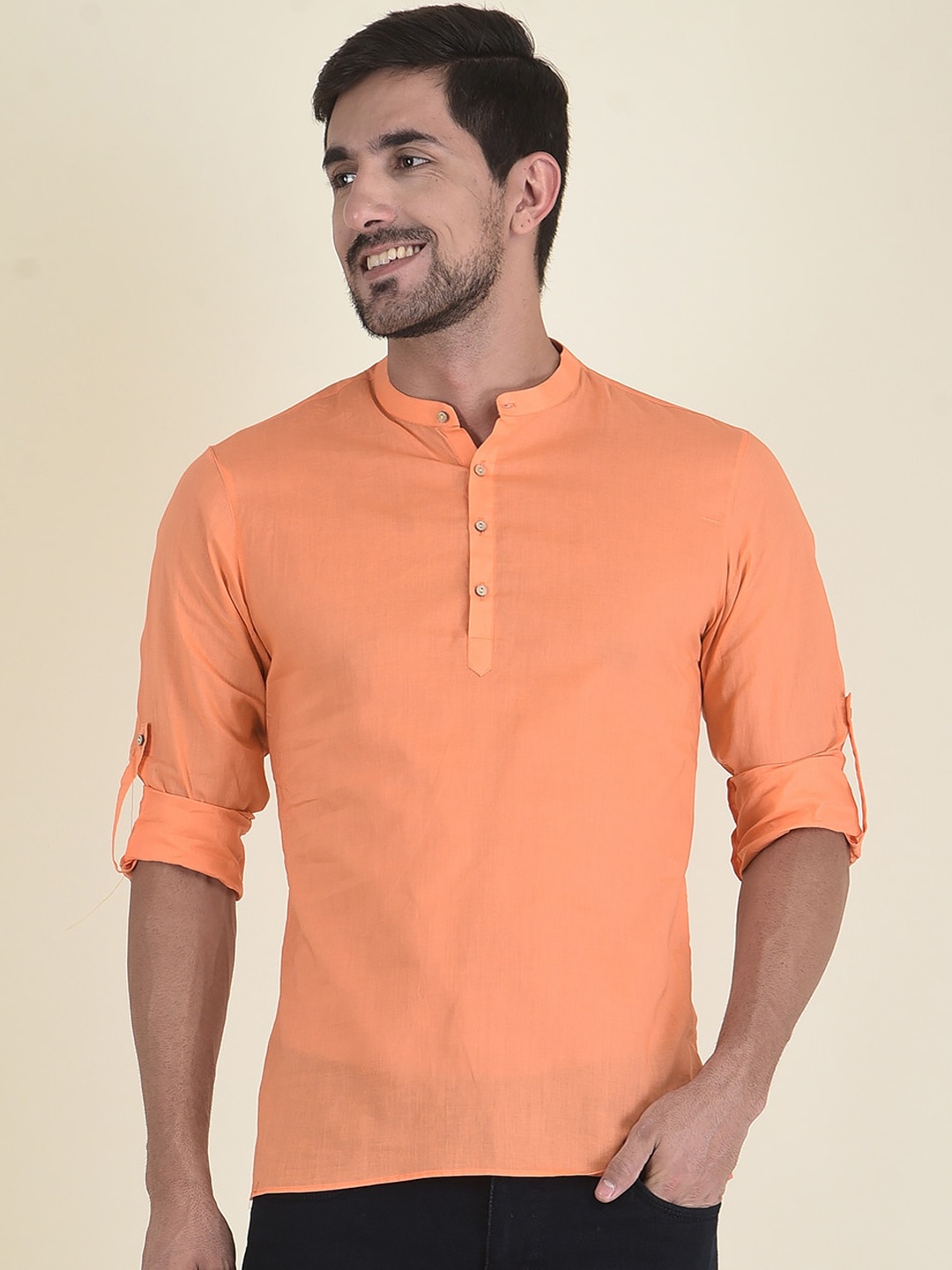 DEYANN Men Orange Solid Kurta