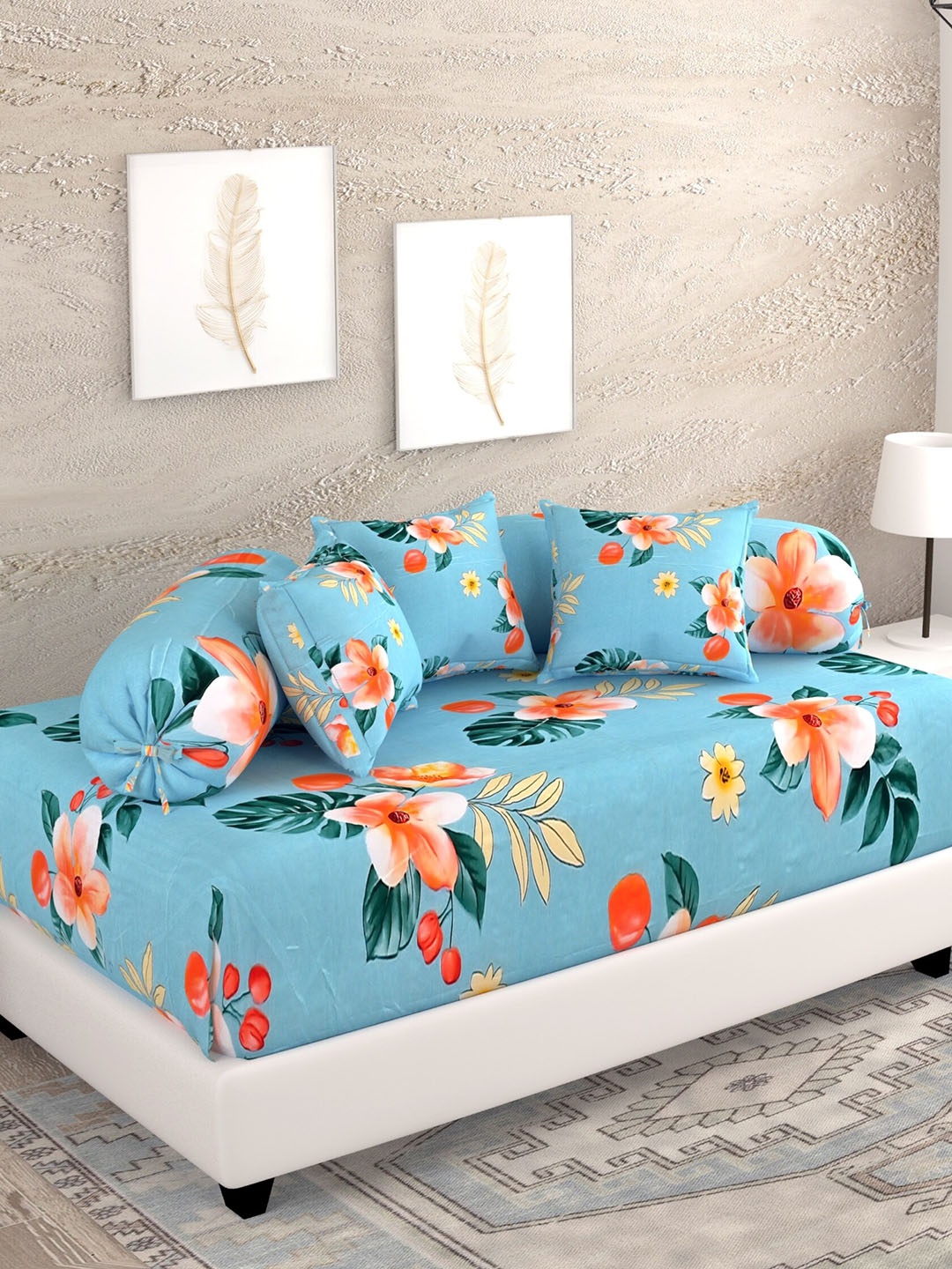 Salona Bichona Turquoise Blue & Orange Printed Cotton Diwan Set With Cushion & Bolster Covers
Salona Bichona Turquoise Blue & Orange Printed Cotton Diwan Set With Cushion & Bolster Covers