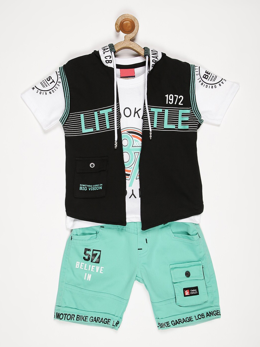 V2 Value & Variety Boys Green & White Printed T-shirt with Shorts with Hooded Waistcoat
V2 Value & Variety Boys Green & White Printed T-shirt with Shorts with Hooded Waistcoat