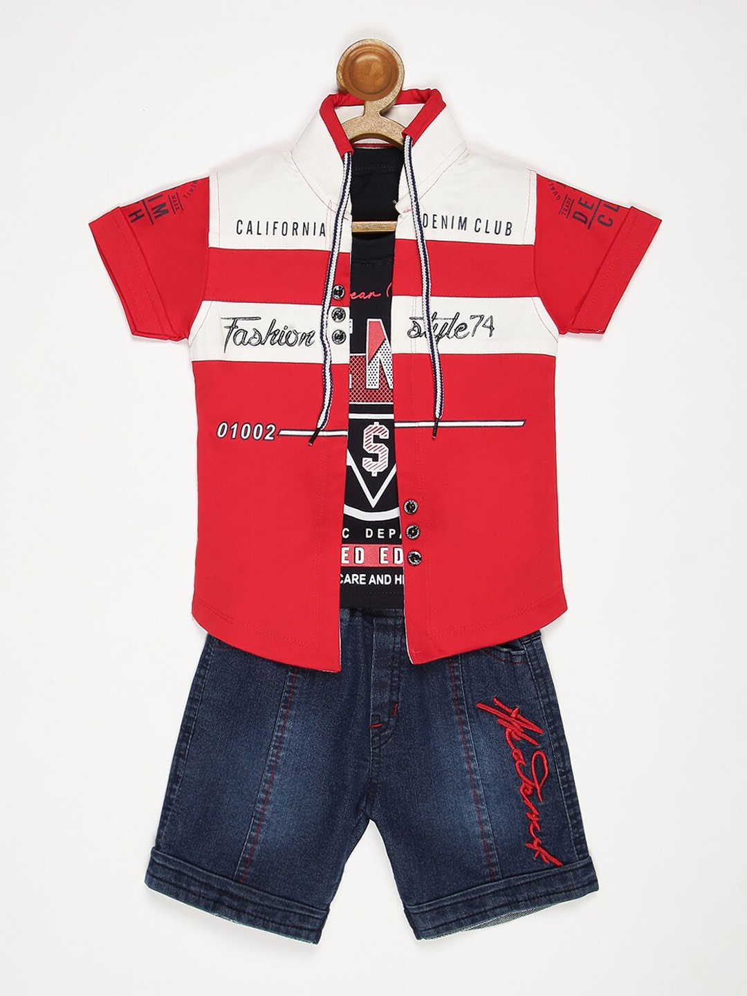 V2 Value & Variety Boys Red & Black Printed Pure Cotton T-shirt and Shirt with Shorts
V2 Value & Variety Boys Red & Black Printed Pure Cotton T-shirt and Shirt with Shorts