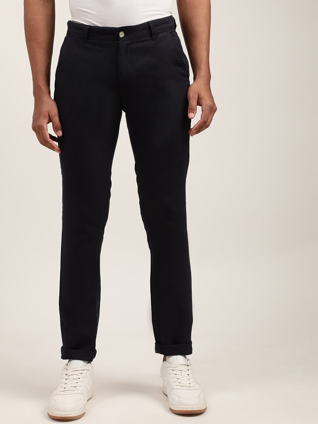 HARSAM Men Navy Blue Regular Trousers