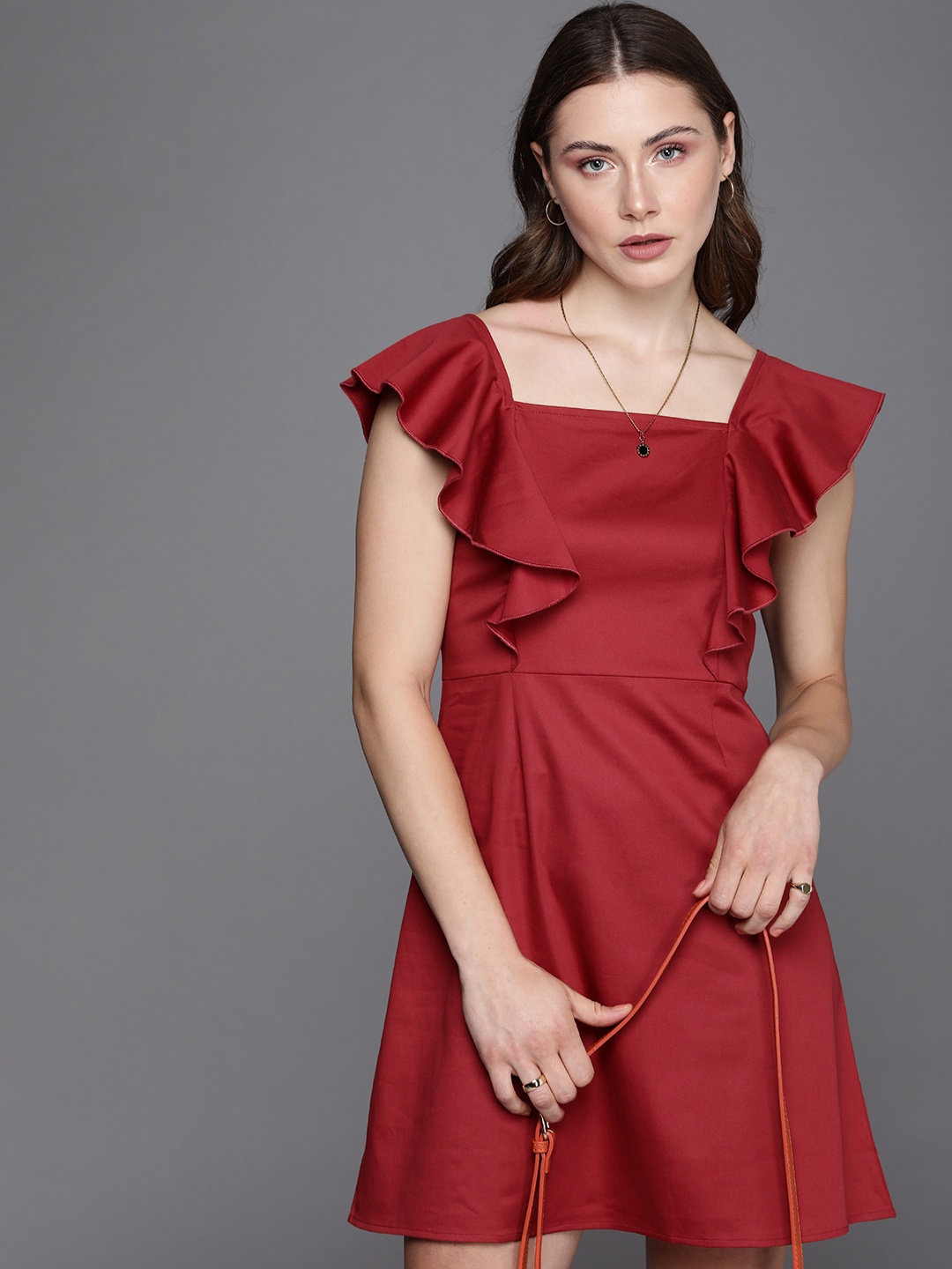 Kenneth Cole Vivacious Women Rust Red Satin Finish Flutter Sleeve Ruffled A-Line Dress
Kenneth Cole Vivacious Women Rust Red Satin Finish Flutter Sleeve Ruffled A-Line Dress