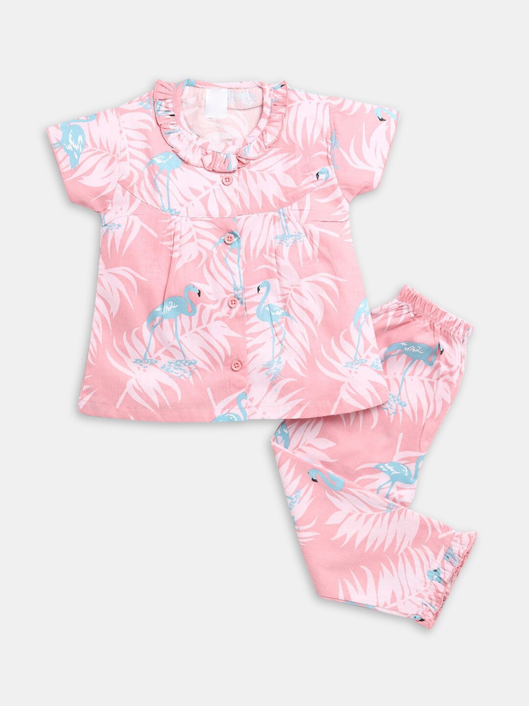 Hopscotch Girls Pink Printed Night suit