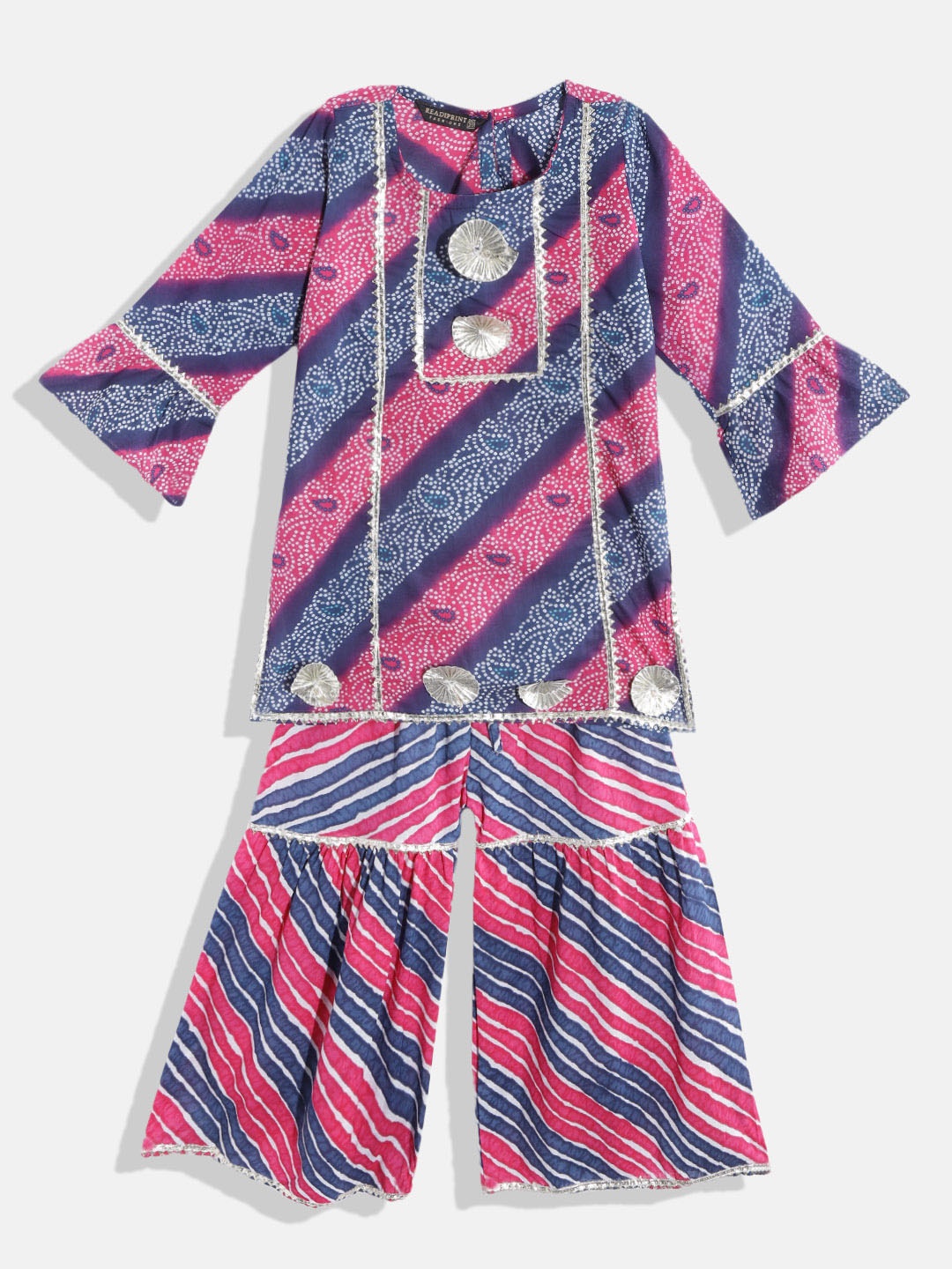 Readiprint Fashions Girls Blue Bandhani Printed Gotta Patti Pure Cotton Kurti with Sharara
Readiprint Fashions Girls Blue Bandhani Printed Gotta Patti Pure Cotton Kurti with Sharara