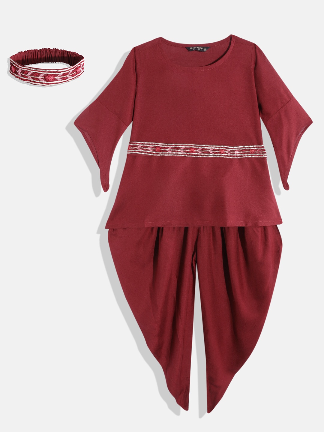 Readiprint Fashions Girls Maroon Top with Dhoti Pants & Headband