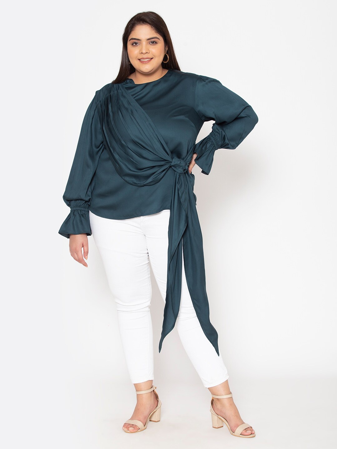 Womauraa women Green Wrap Top