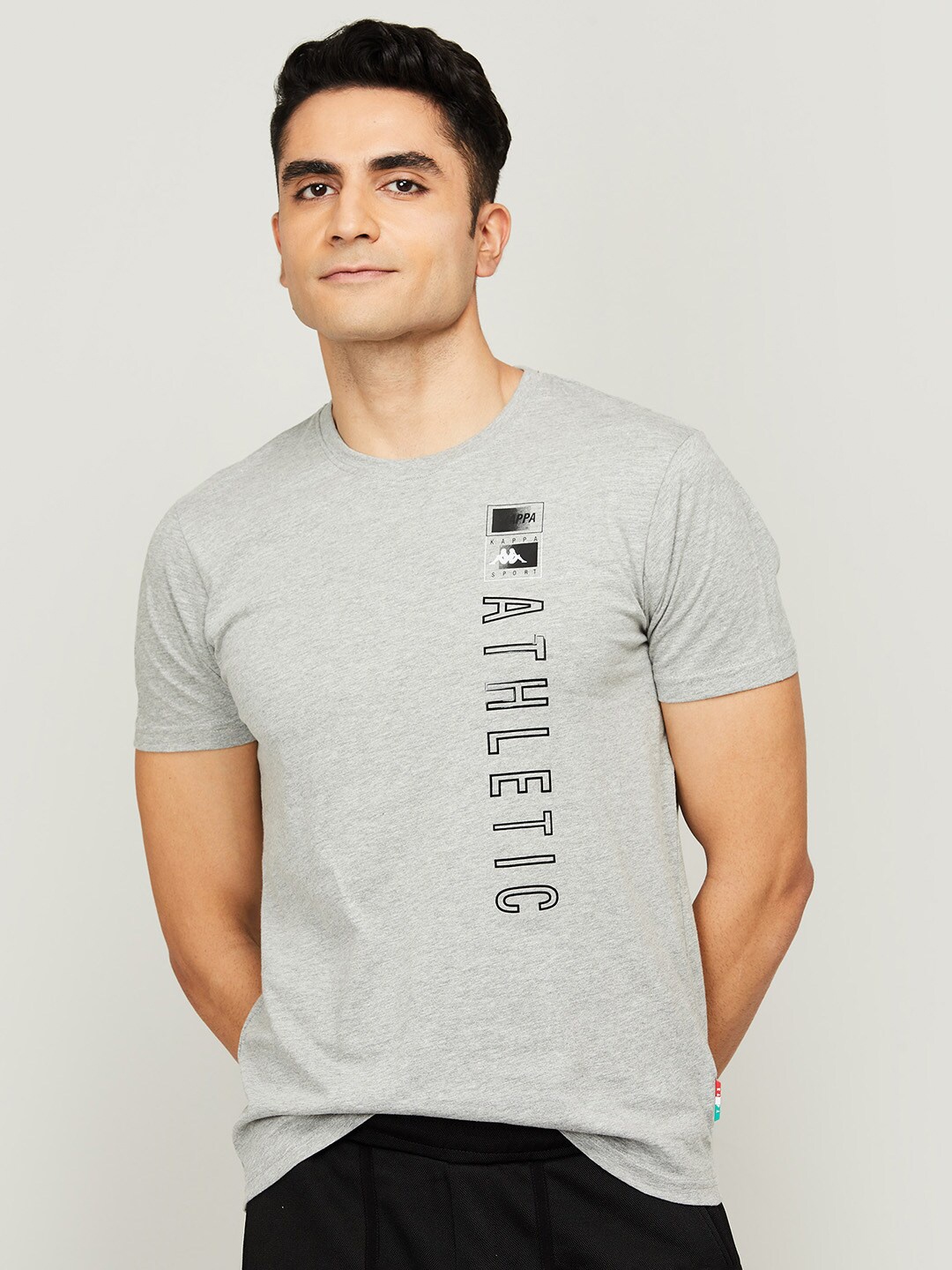 Kappa Men Grey Typography Printed T-shirt