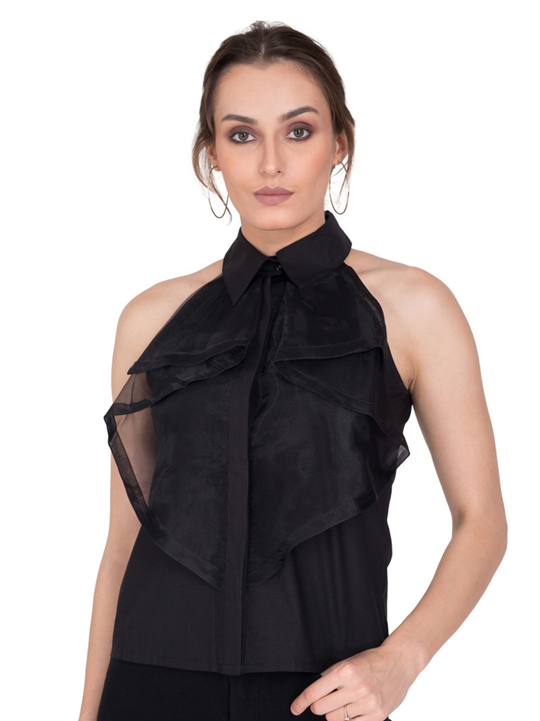 sandy AND ritz Black Solid Sleeveless Shirt Style Top