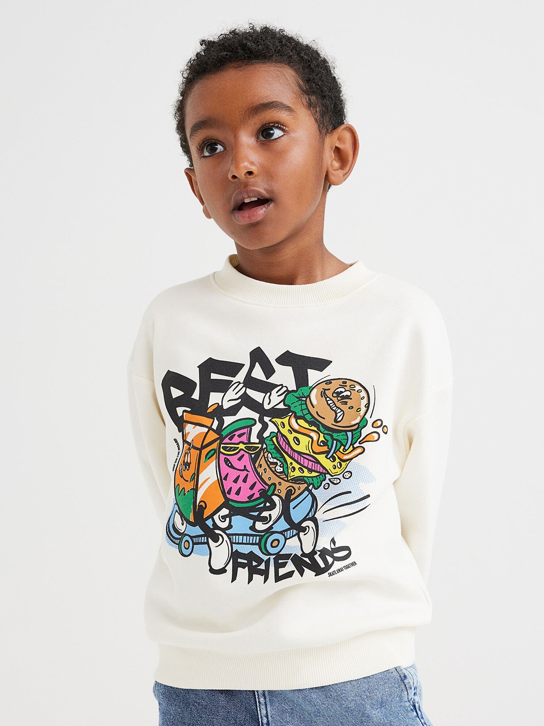 H&M Boys White Oversized Sweatshirt, Multi