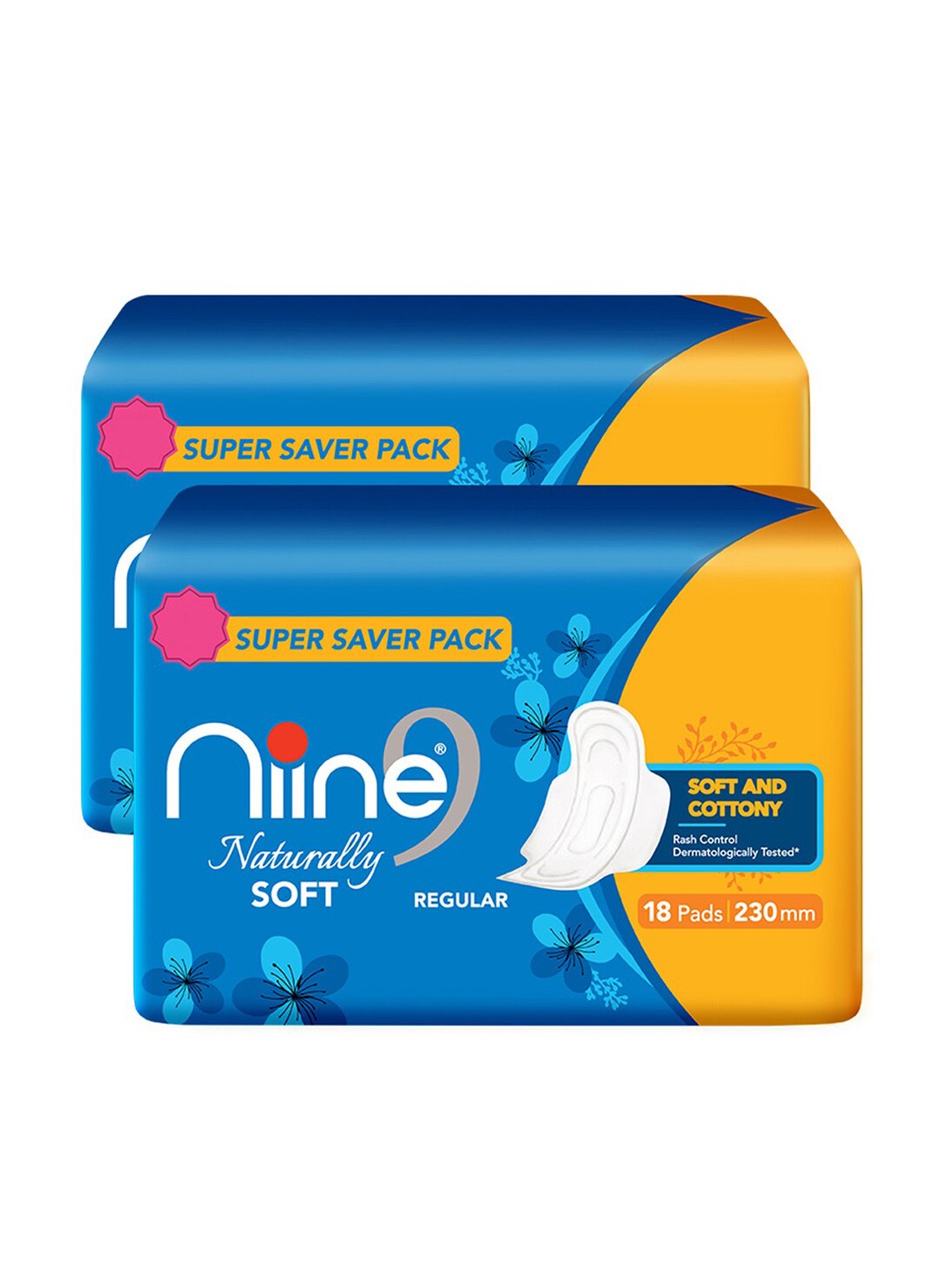 Niine Set of 2 Naturally Soft Super Saver Pack Regular 230mm Sanitary Pads - 18 Pads Each, Blue
Niine Set of 2 Naturally Soft Super Saver Pack Regular 230mm Sanitary Pads - 18 Pads Each, Blue