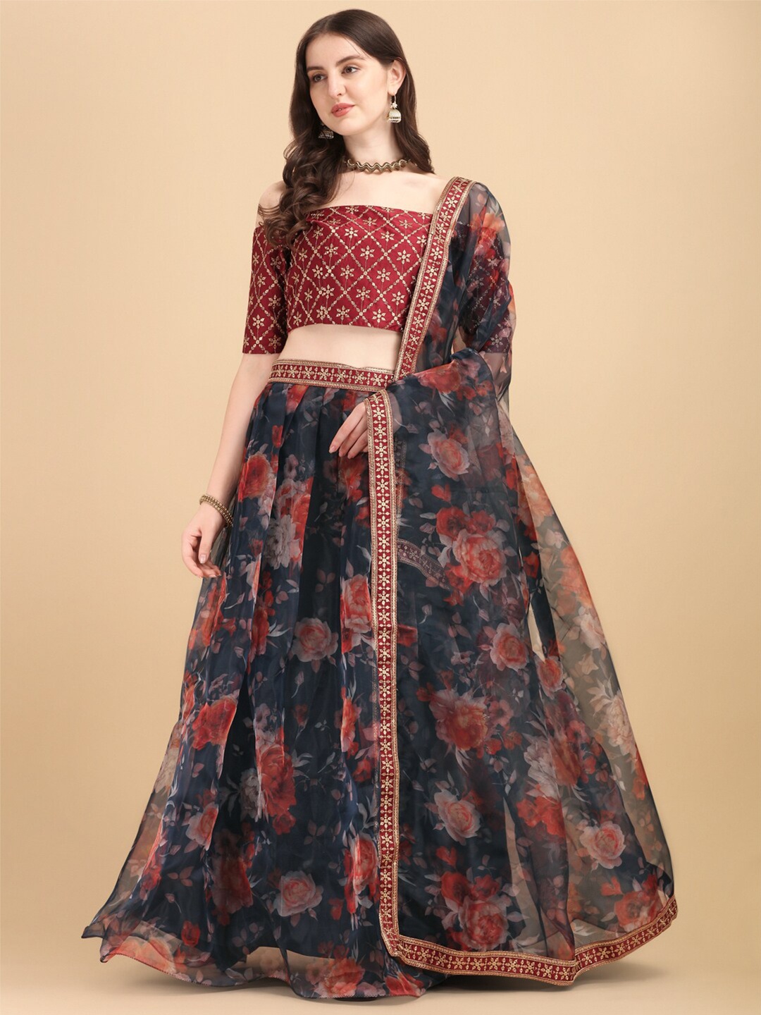 Amrutam Fab Blue & Brown Printed Semi-Stitched Lehenga & Unstitched Blouse With Dupatta, Navy blue
Amrutam Fab Blue & Brown Printed Semi-Stitched Lehenga & Unstitched Blouse With Dupatta, Navy blue