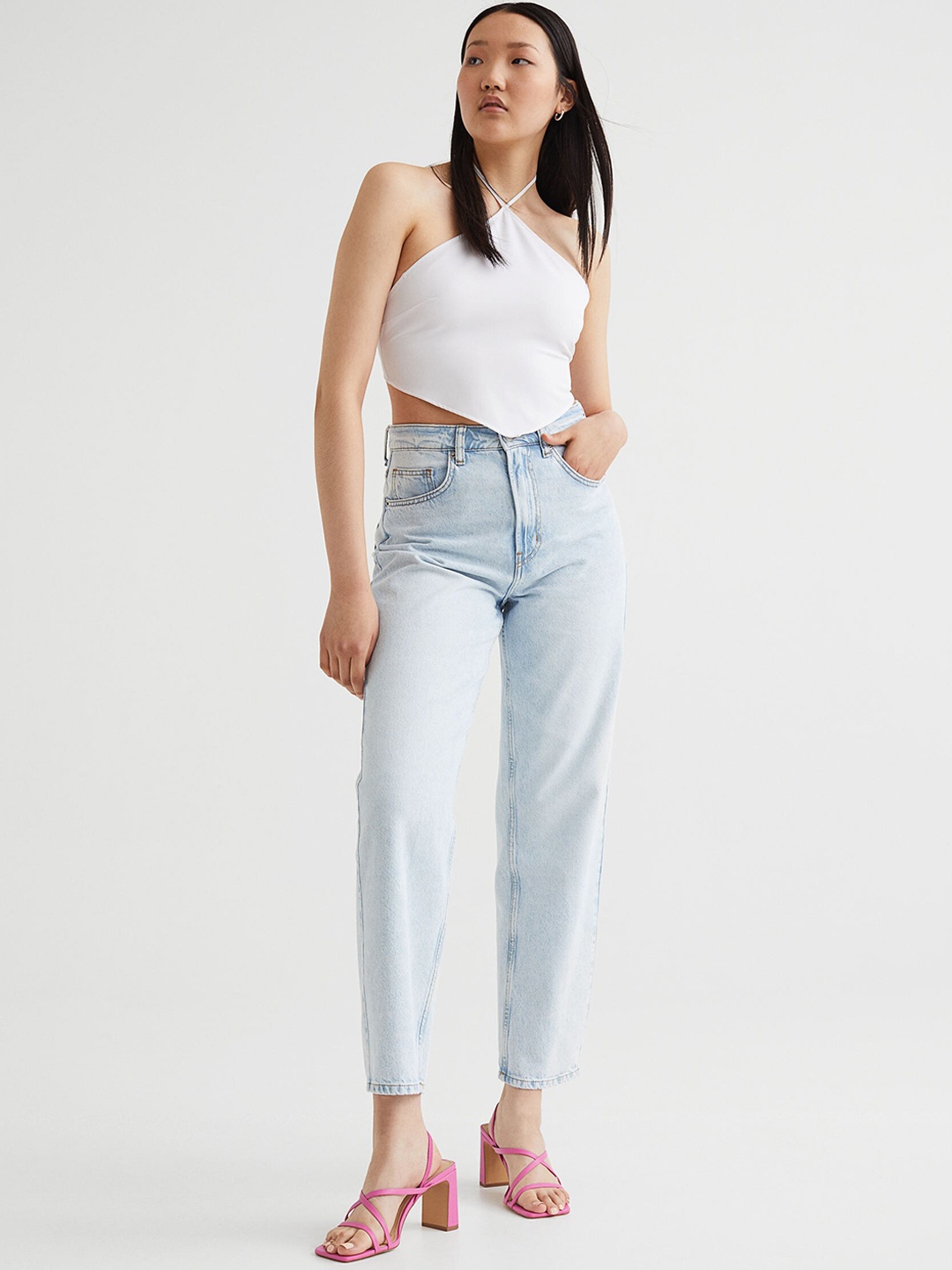 H&M Women Blue 90s Straight High Jeans