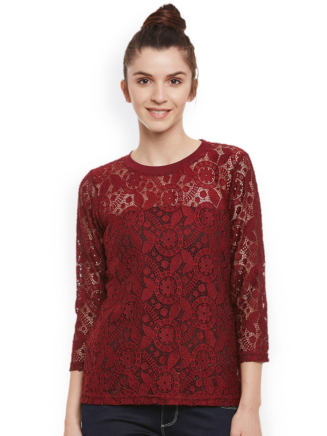 Miss Chase Women Maroon Lace Top