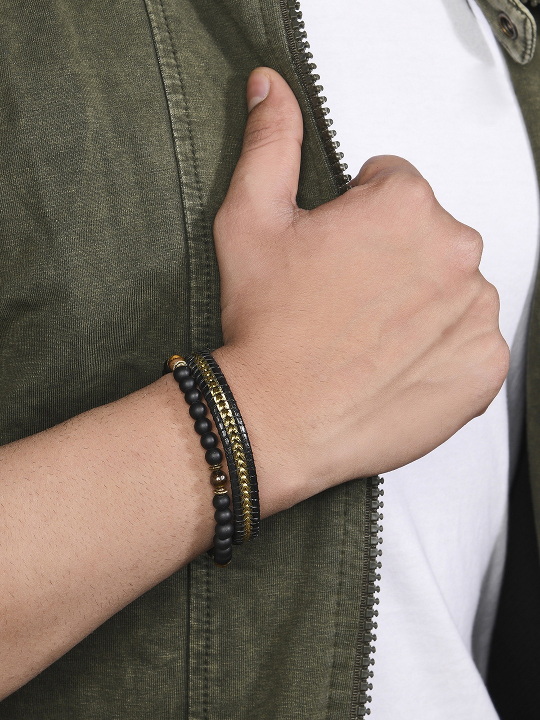The Bro Code Men Brown and Black Set of 2 Elasticated Semi Precious Beaded bracelet
The Bro Code Men Brown and Black Set of 2 Elasticated Semi Precious Beaded bracelet