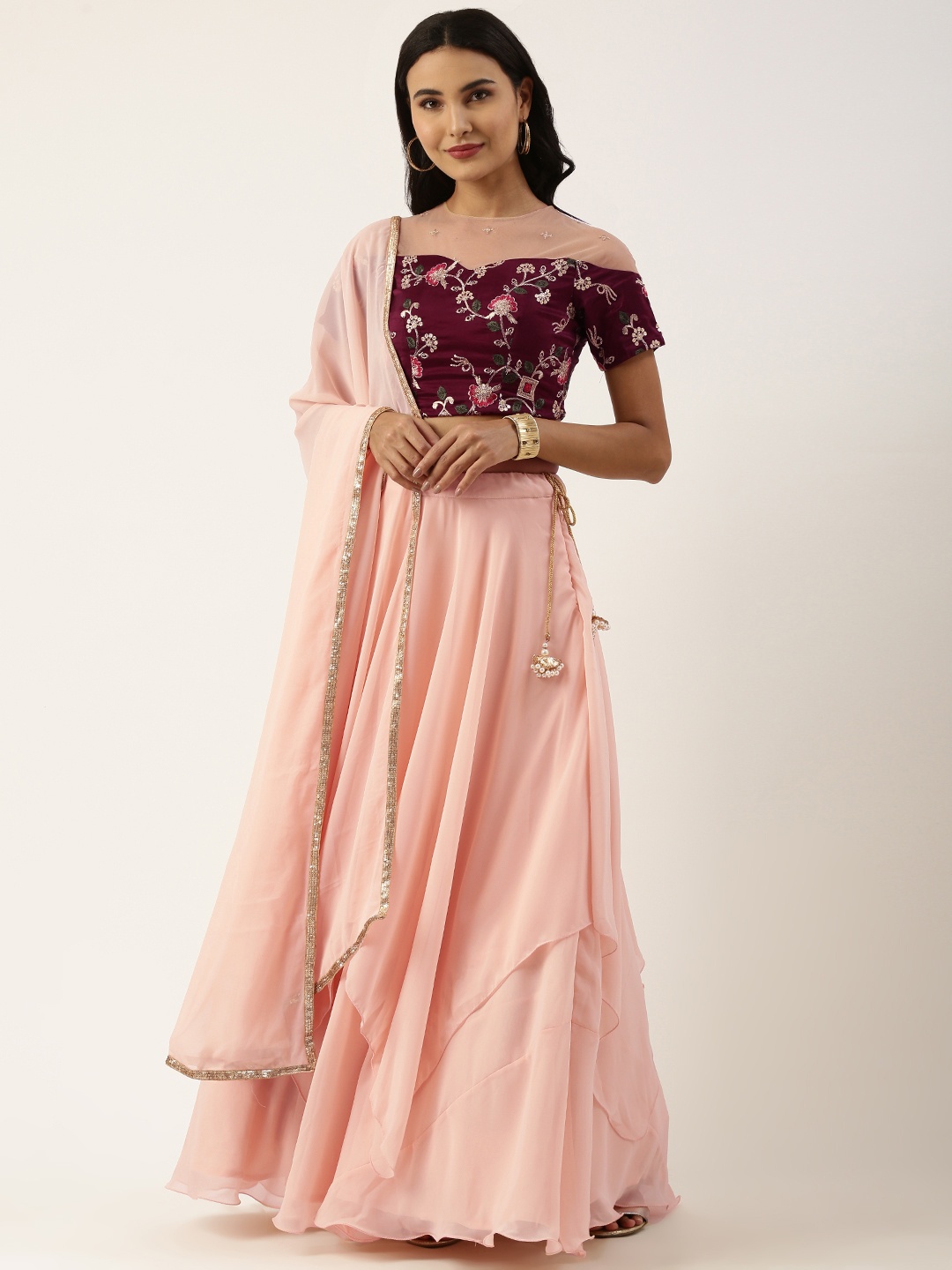 Ethnovog Burgundy Peach-Coloured Embroidered Thread Work Made to Measure Lehenga Blouse With Dupatta
Ethnovog Burgundy Peach-Coloured Embroidered Thread Work Made to Measure Lehenga Blouse With Dupatta