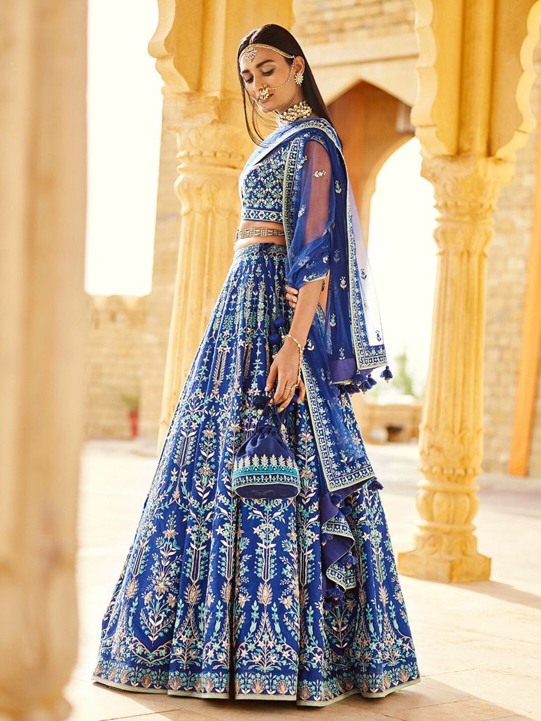 TIKODI Blue & Gold-Toned Embroidered Semi-Stitched Lehenga & Unstitched Blouse With Dupatta
TIKODI Blue & Gold-Toned Embroidered Semi-Stitched Lehenga & Unstitched Blouse With Dupatta