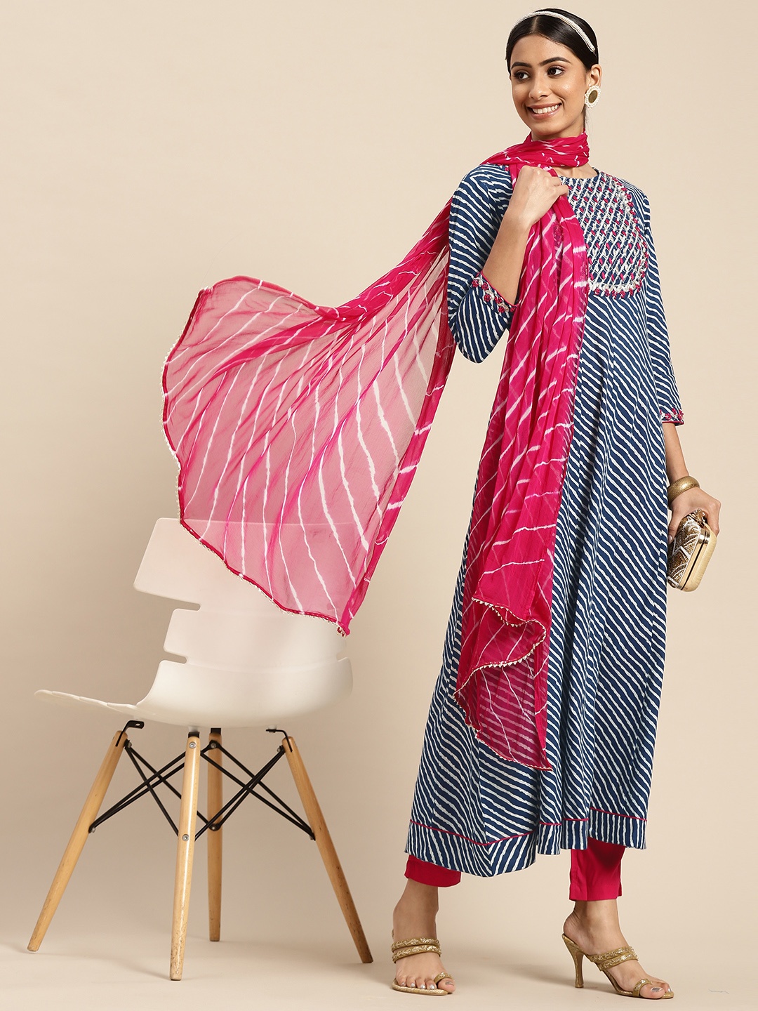 Sangria Women Blue Leheriya Printed Panelled Gotta Patti Kurta with Trousers & With Dupatta
Sangria Women Blue Leheriya Printed Panelled Gotta Patti Kurta with Trousers & With Dupatta
