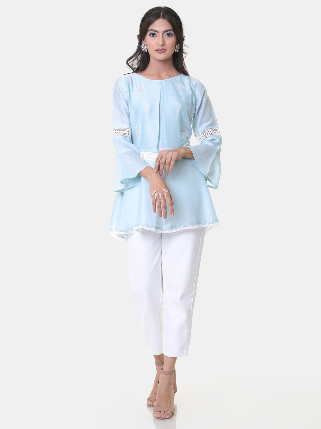 HEEPOSH Women Blue & White Modal Boat Neck Tunic
