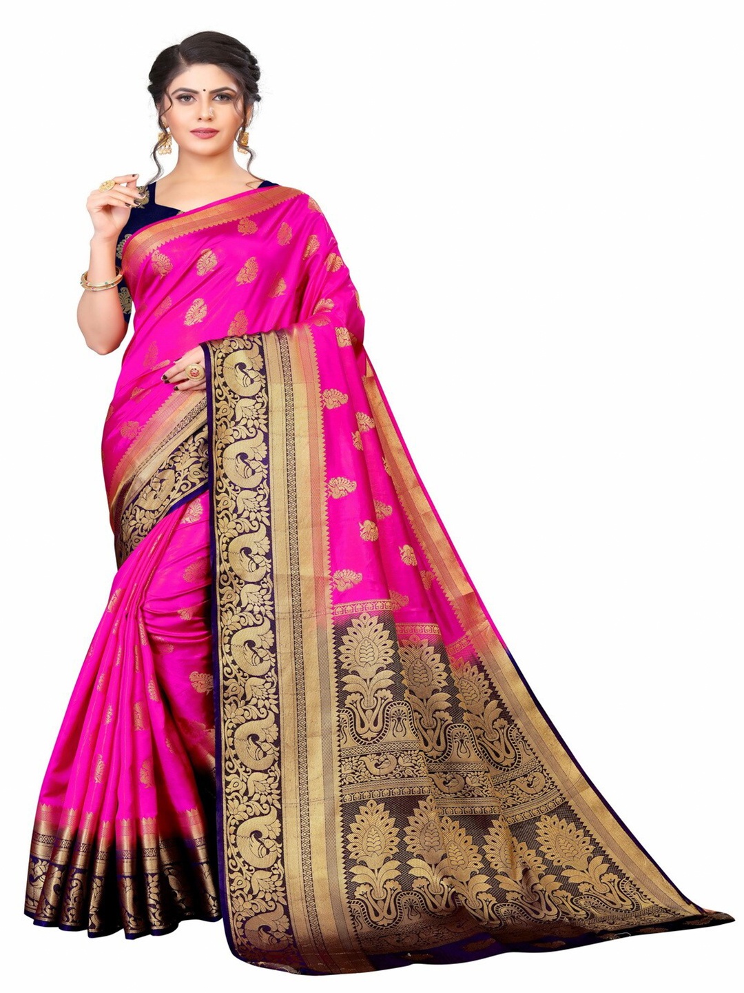 MOKSHA DESIGNS Women Pink & Navy Blue Woven Design Zari Pure Silk Kanjeevaram Saree
MOKSHA DESIGNS Women Pink & Navy Blue Woven Design Zari Pure Silk Kanjeevaram Saree