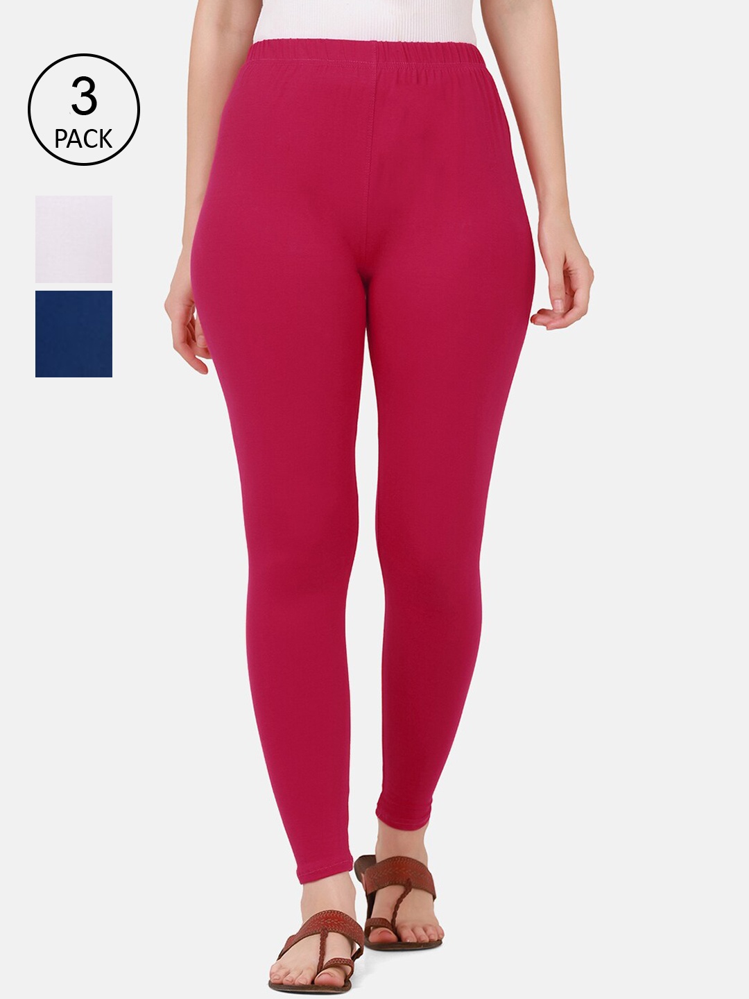 BUY NEW TREND Women Pack Of 3 Blue Pink and WhiteSolid Ankle Length Pure Cotton Leggings
BUY NEW TREND Women Pack Of 3 Blue Pink and WhiteSolid Ankle Length Pure Cotton Leggings