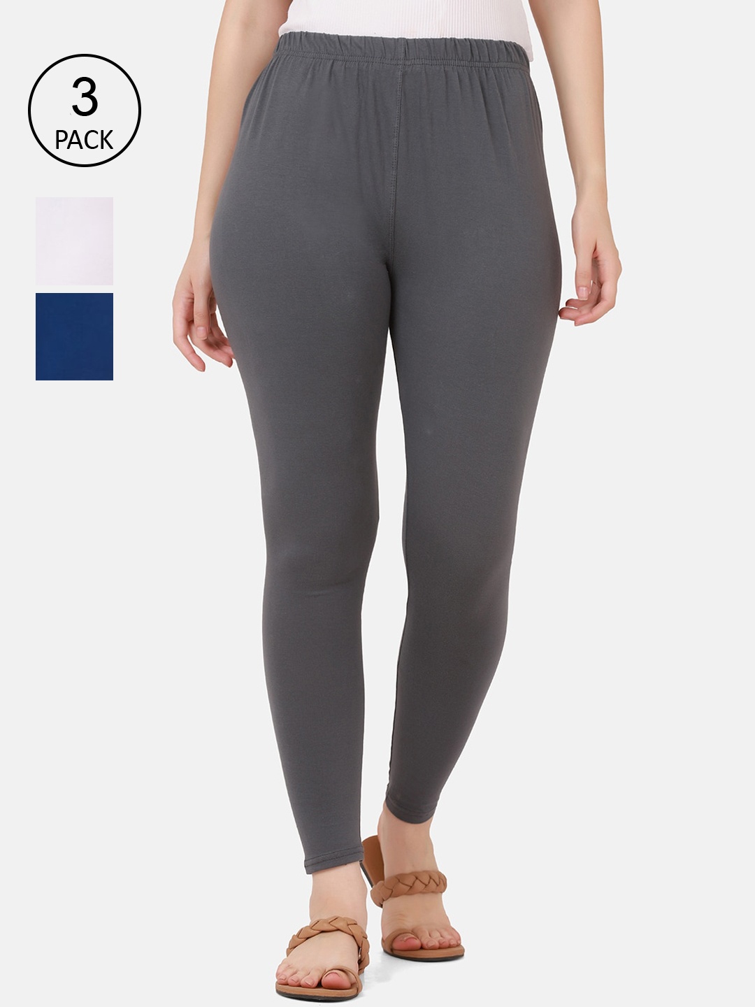 BUY NEW TREND Women Pack Of 3 Solid White, blue, Grey Pure Cotton Ankle-Length Leggings
BUY NEW TREND Women Pack Of 3 Solid White, blue, Grey Pure Cotton Ankle-Length Leggings