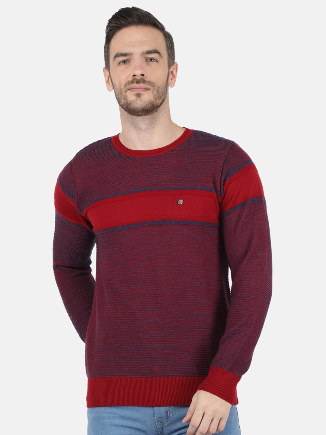 Monte Carlo Men Maroon & Blue Striped Wool Pullover