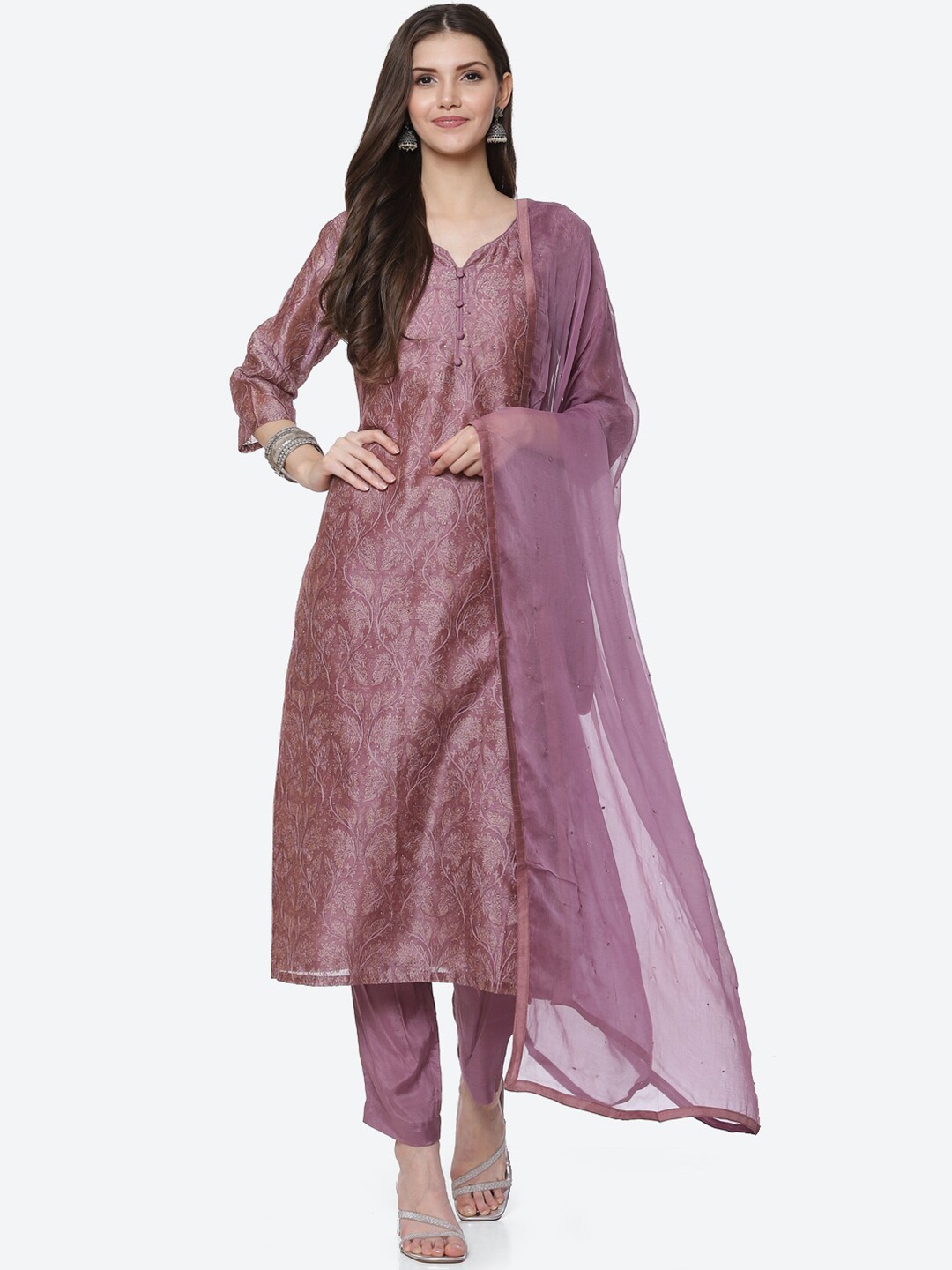 Biba Pink Printed Unstitched Dress Material