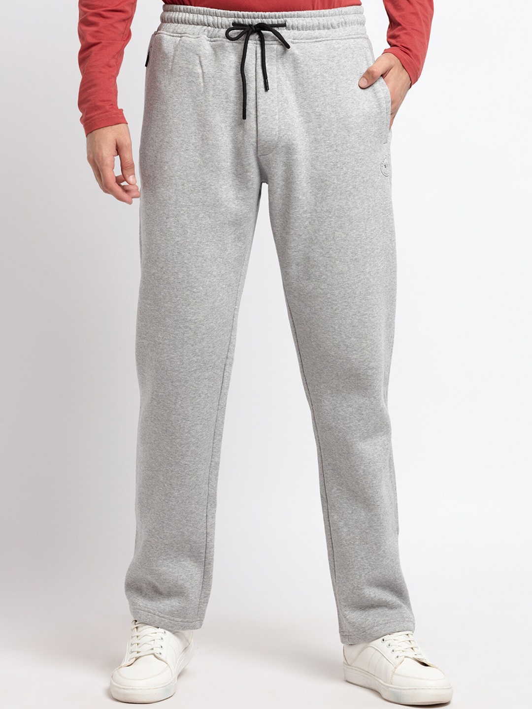 Status Quo Men Grey-Melange Solid Cotton Track Pant