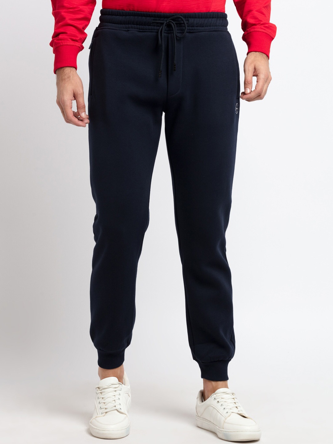 Status Quo Men Navy Blue Solid Cotton Joggers