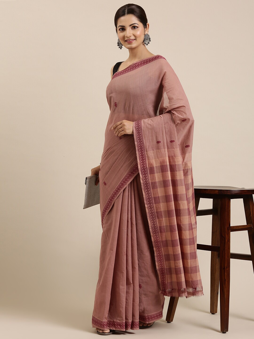 The Chennai Silks Brown & Maroon Ethnic Motifs Zari Pure Cotton Fusion Saree