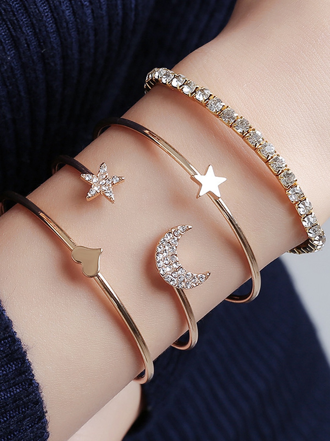 Vembley Women Gold-Toned & White Set Of 4 Cubic Zirconia Gold-Plated Wraparound Bracelet
Vembley Women Gold-Toned & White Set Of 4 Cubic Zirconia Gold-Plated Wraparound Bracelet