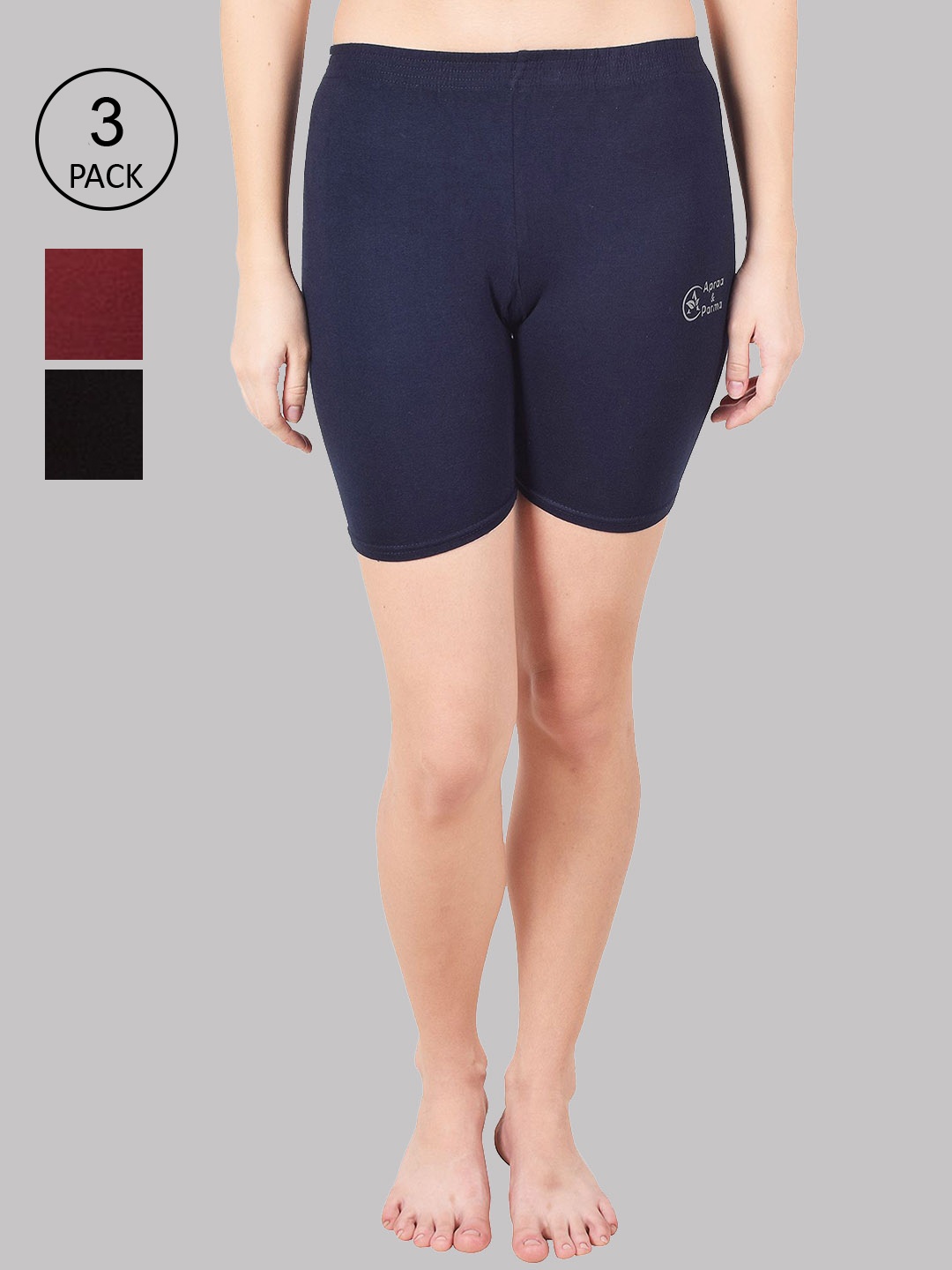 Apraa & Parma Women Pack Of 3 Slim Fit Cycling Sports Shorts, Navy blue
Apraa & Parma Women Pack Of 3 Slim Fit Cycling Sports Shorts, Navy blue