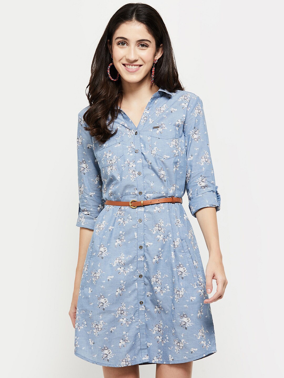 max Women Blue Floral Printed Casual Shirt