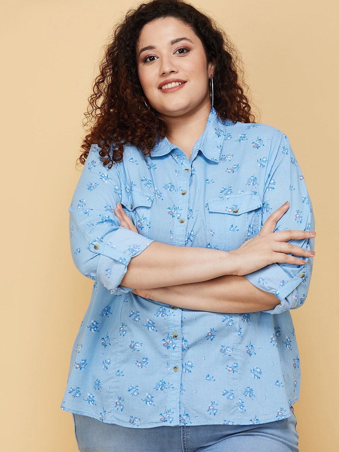 max Women Blue Floral Printed Casual Shirt